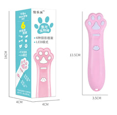 Pink paw-shaped toy with dimensions and packaging on a white background