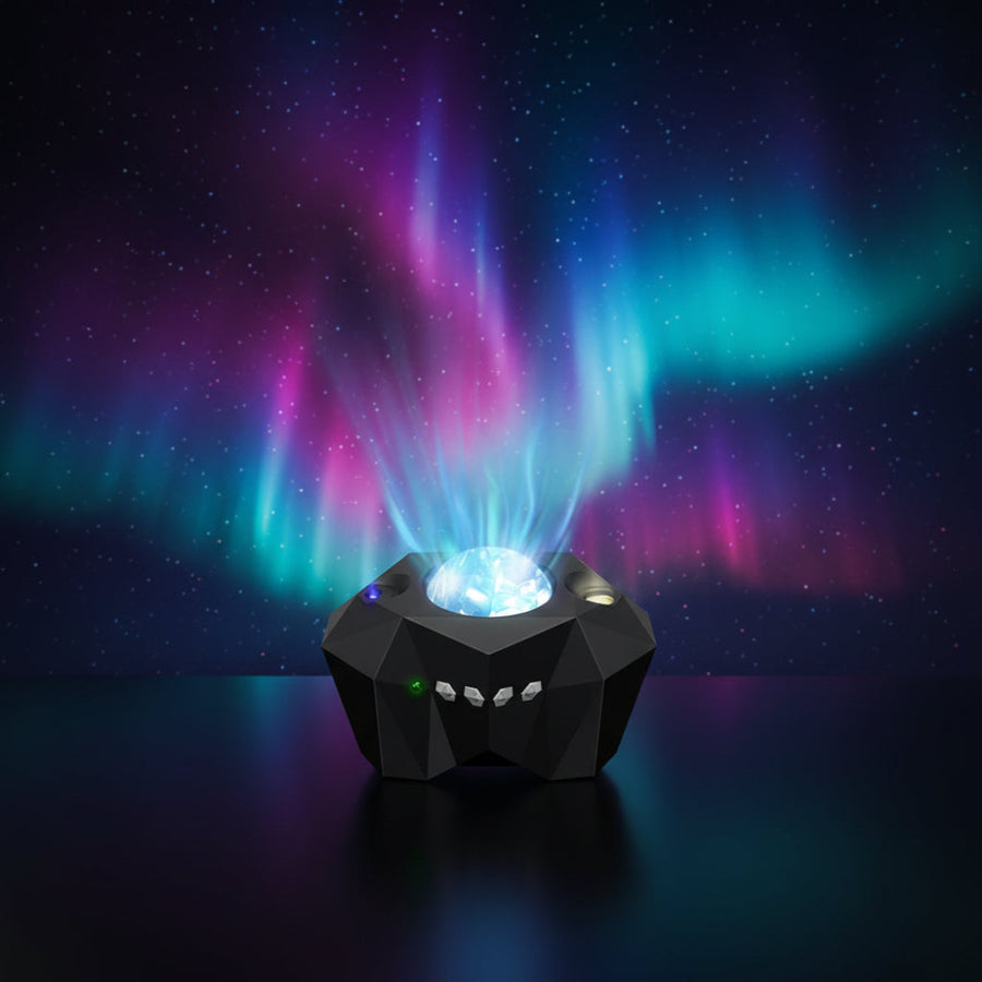 Light projector with multiple color changing effects and 55 lighting options displayed on screen.