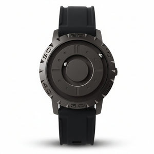 Black watch with a unique design on a white background