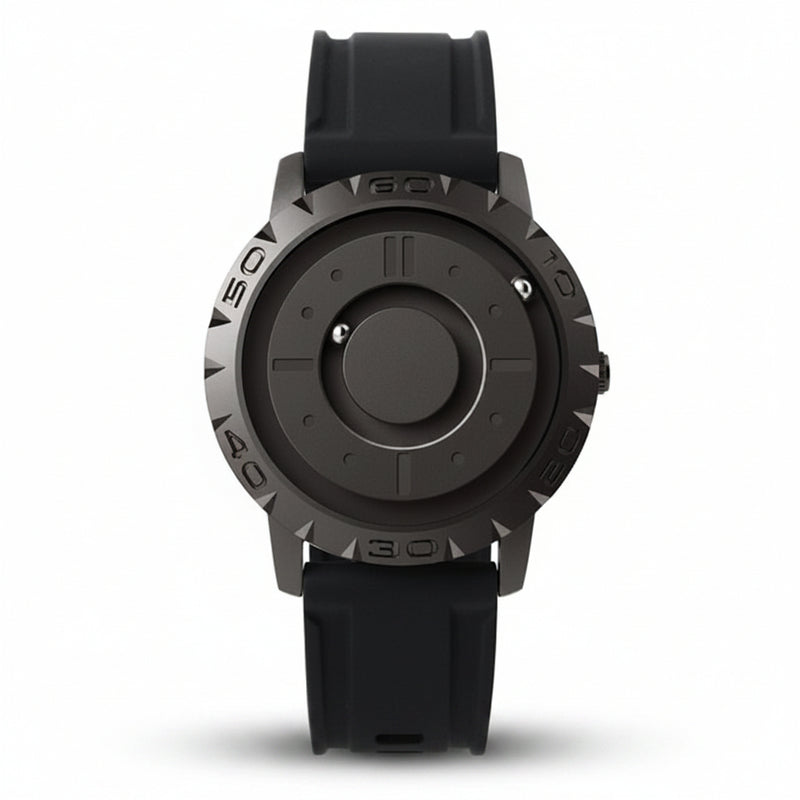 Black watch with a unique design on a white background