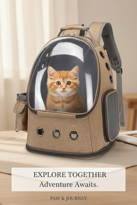 Pet backpack with a transparent bubble window on a white background