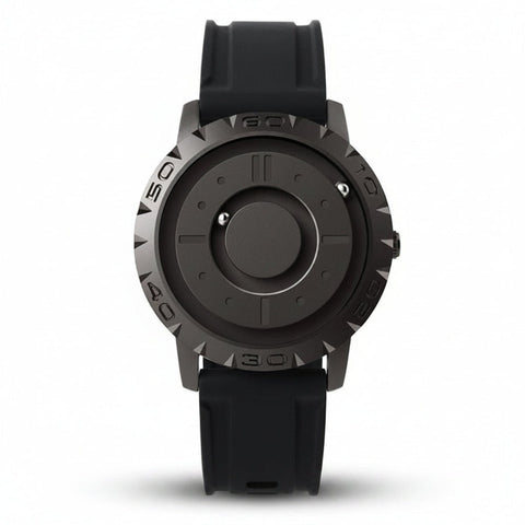 Black watch with a unique design on a white background