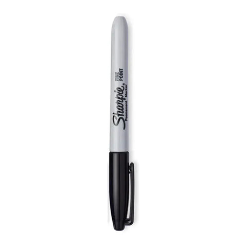 Sharpie marker with black cap on a white background