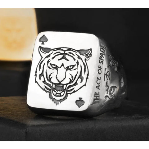 Trendy Silver Spade Ring - Chinese Zodiac Tiger Year