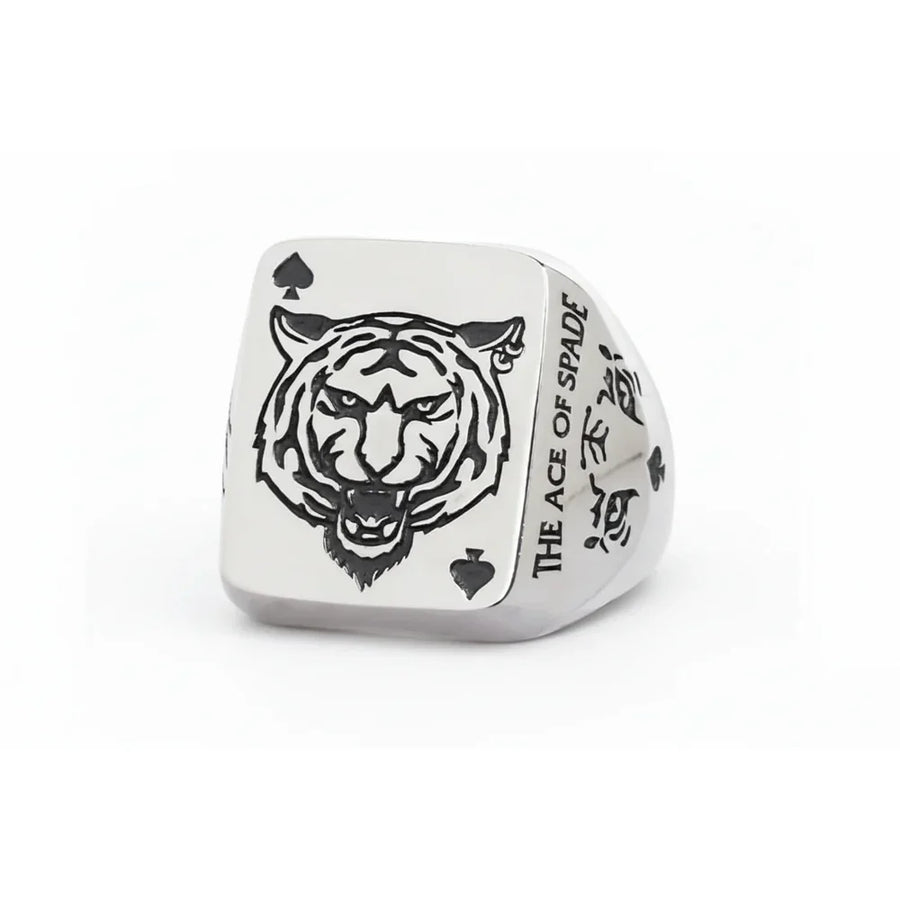Trendy Silver Spade Ring - Chinese Zodiac Tiger Year