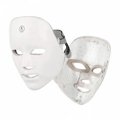 White LED face mask with clear side panel on a white background