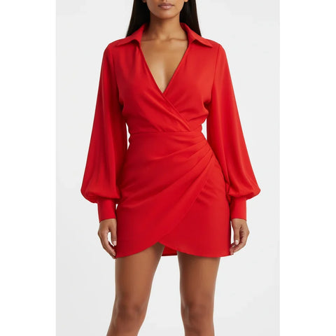 Long Sleeve V-Neck Mini Dress