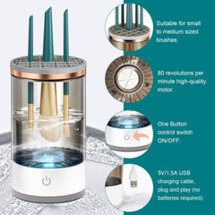 Brush cleaning device with features highlighted on a teal background