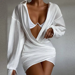 Chic Deep V-Neck Long Sleeve Mini Dress