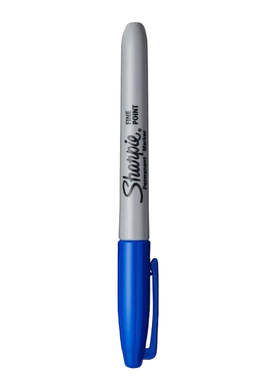 Blue Sharpie marker with Chinese text on a white background