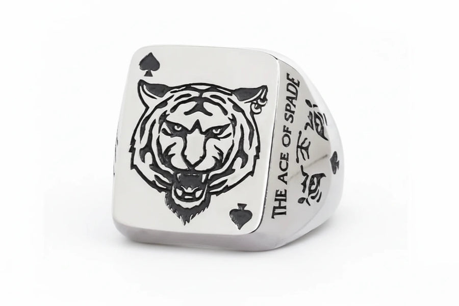 Trendy Silver Spade Ring - Chinese Zodiac Tiger Year