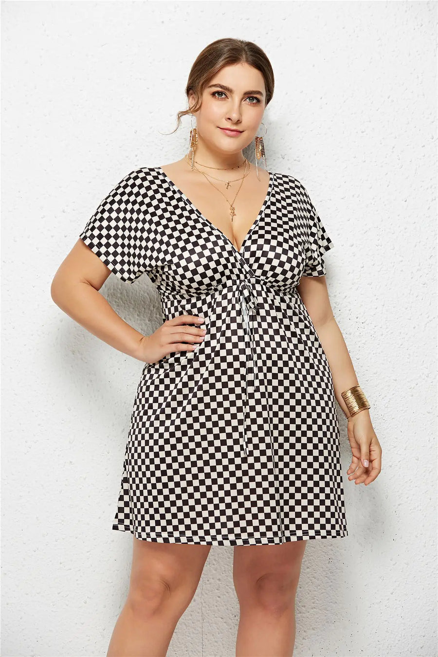 Elastic Waist V-Neck Printed Dress