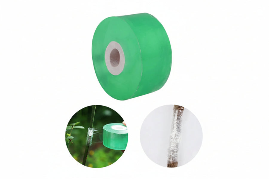 Green tape roll with a measurement label on a white background