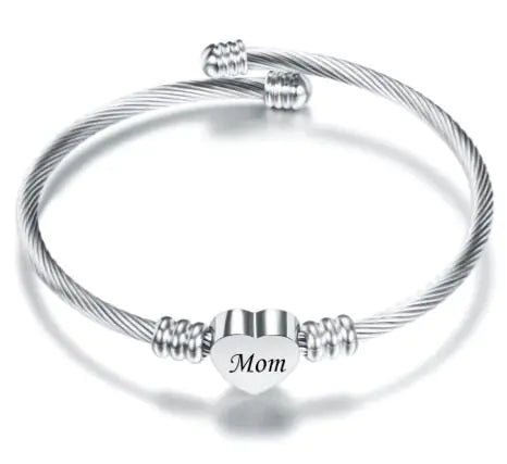 Stainless Steel Heart-Felt Mom Bracelet