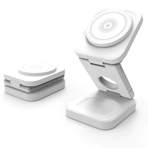White phone stand with multiple angles on a white background
