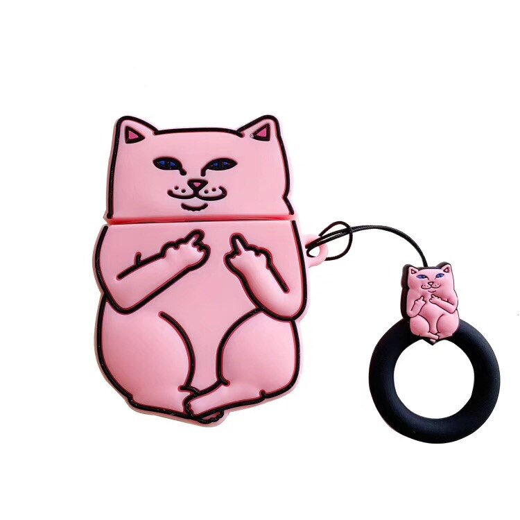 Pink cartoon cat-shaped product with a smaller cat figure on a white background