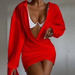 Chic Deep V-Neck Long Sleeve Mini Dress