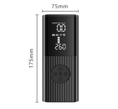 Black electronic device with digital display and measurement details on a white background