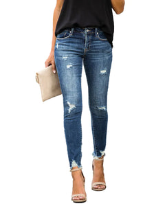 Chic Ripped Slim Jeans with Raw Detail